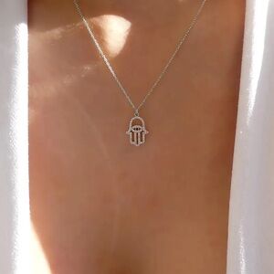 Silver Evil Eye Necklace, Silver Hamsa Hand Necklace, Evil Eye and Hamsa Hand